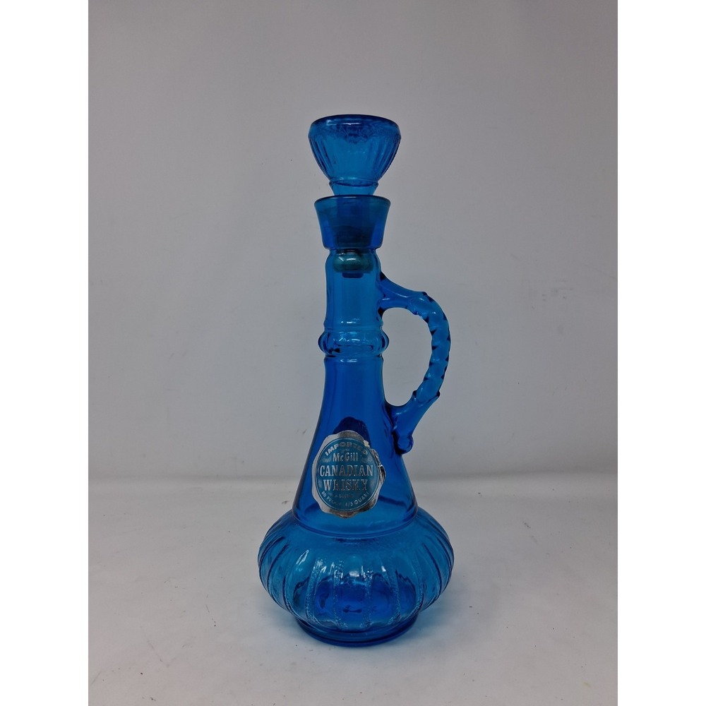 McGill Blue Glass Decanter w/ Handle & Stopper 1960s 0.2 qt KW-DRB 249